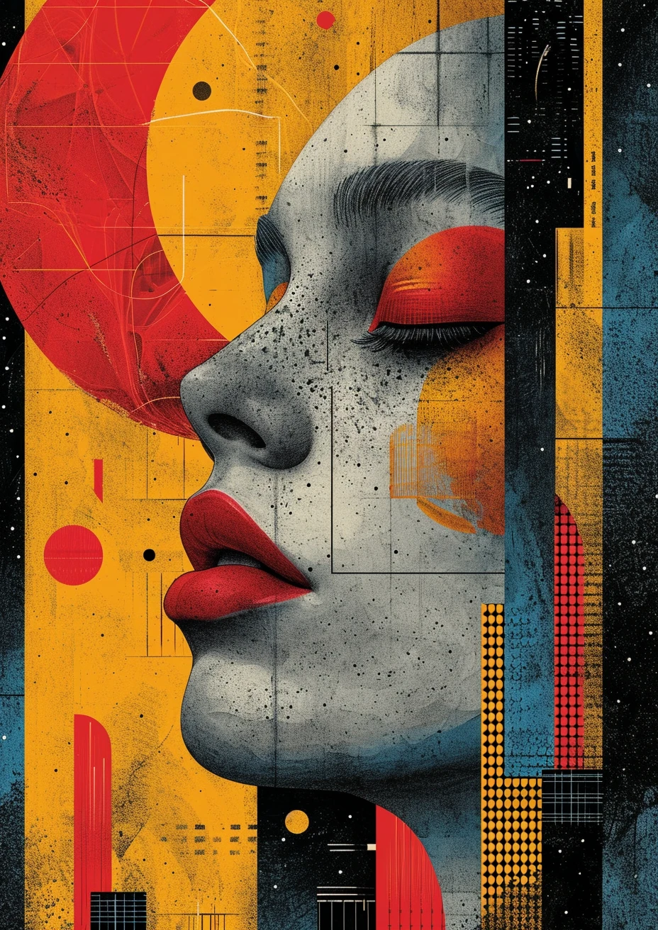 Abstracte vrouw met geometrische figuren poster