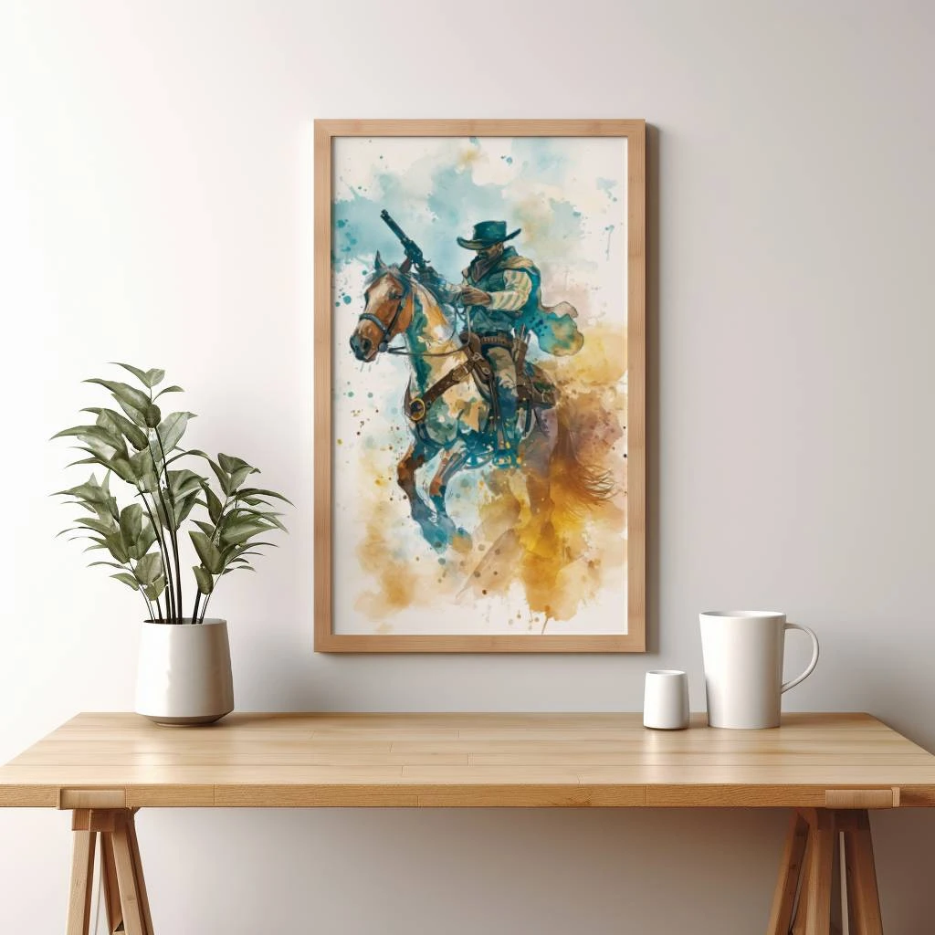 Cowboy in de stijl van waterverf poster