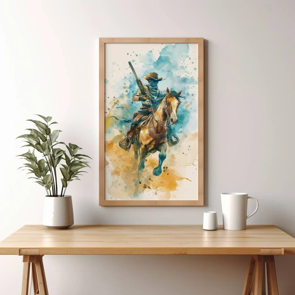 Cowboy in de stijl van waterverf poster