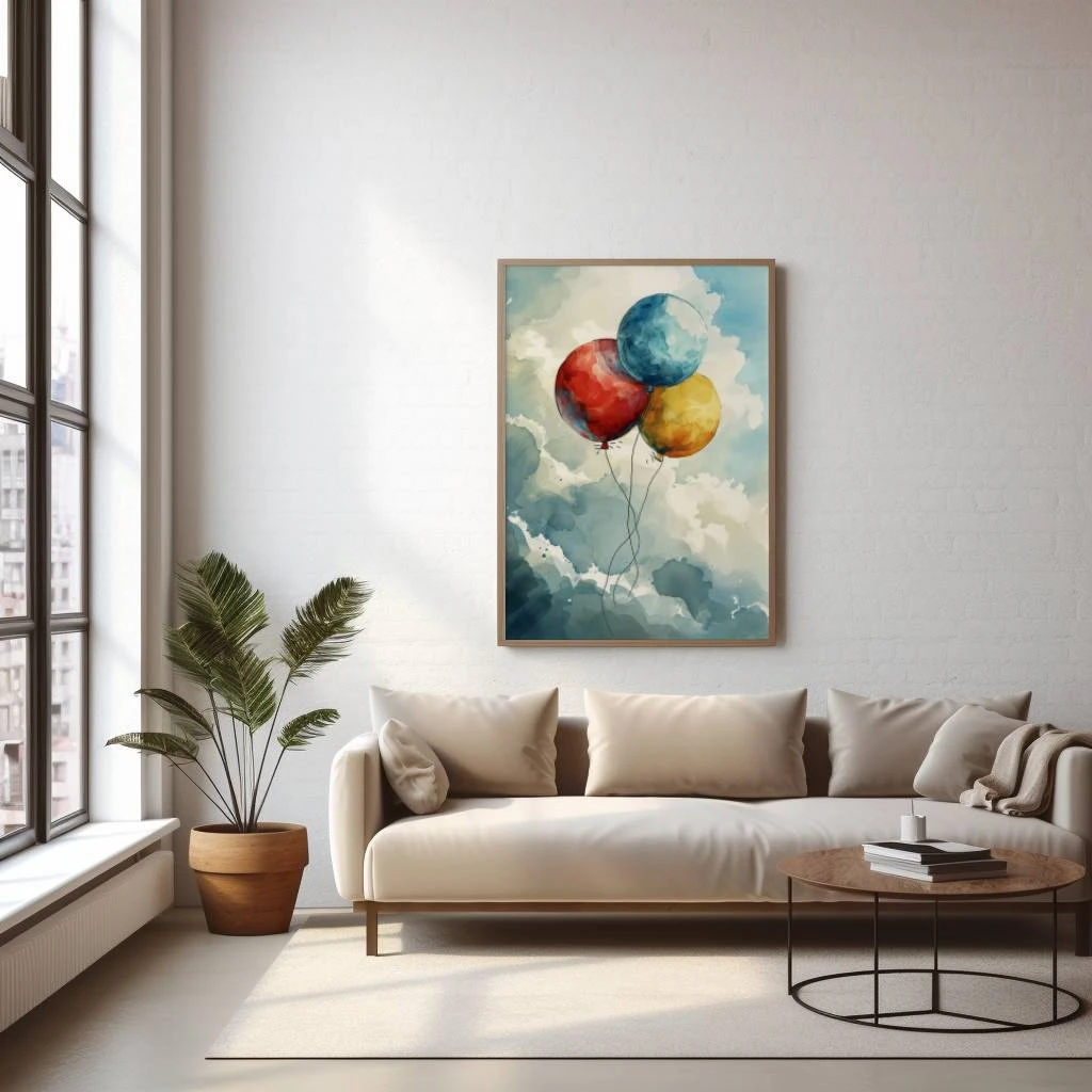 Drie balonnen in de lucht poster