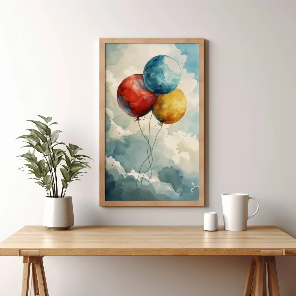 Drie balonnen in de lucht poster