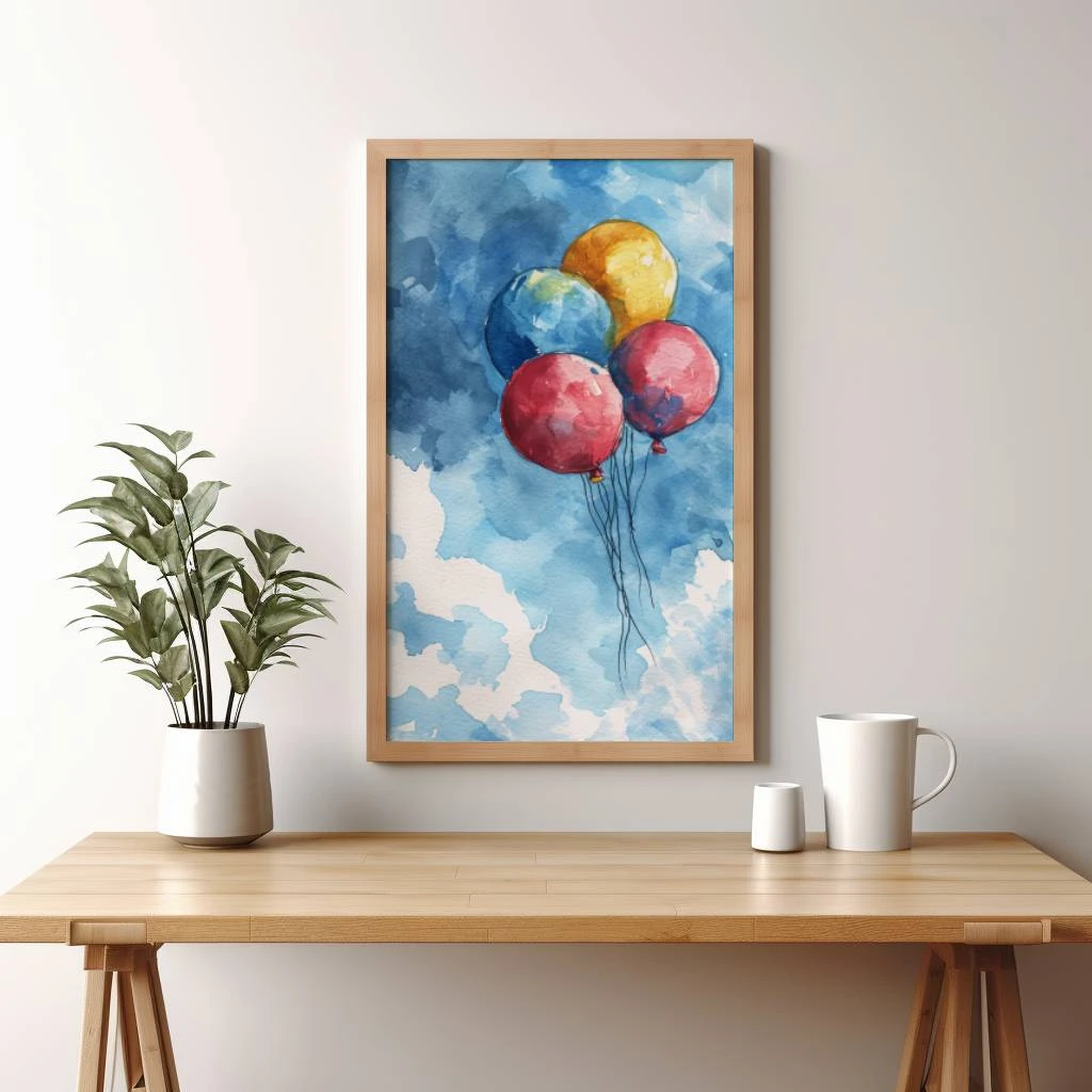 Vier balonnen in de lucht poster