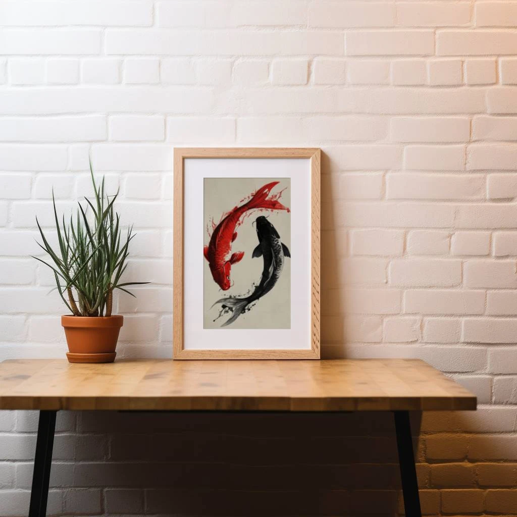 Rood en zwarte karpers in de vorm van yin en yang poster