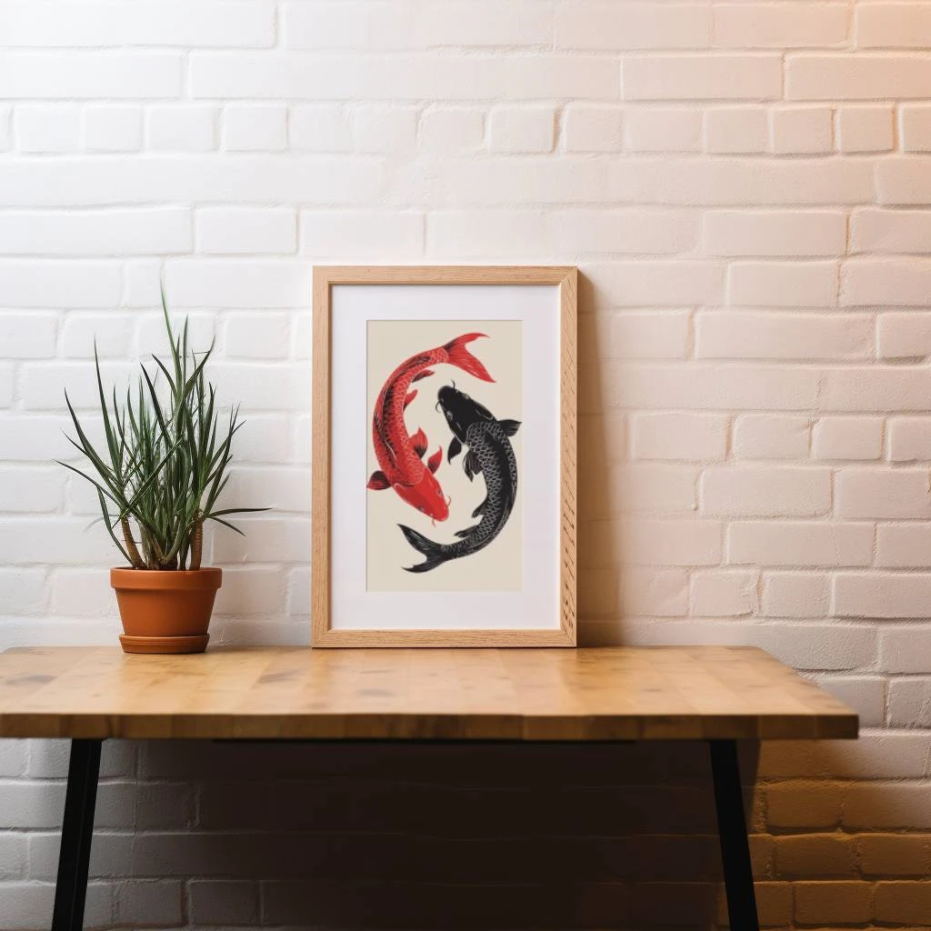 Rood en zwarte karpers in de vorm van yin en yang poster