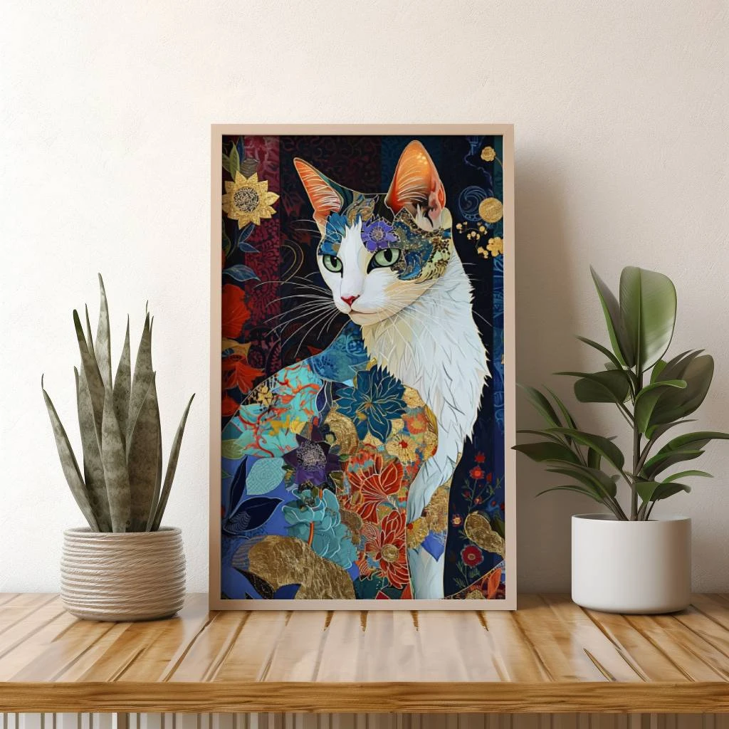 Kat met levendige kleuren poster