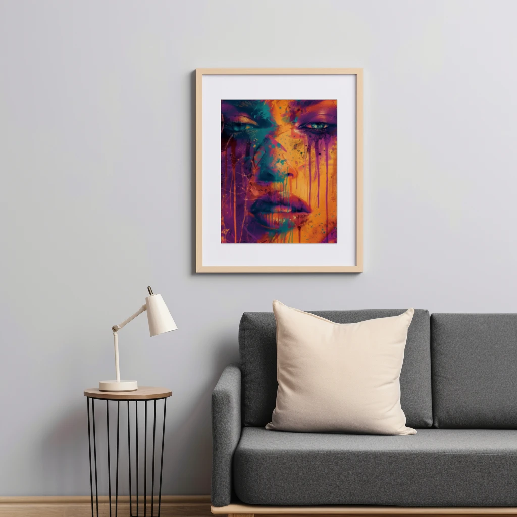 Vrouwportret oranje paars blauw poster