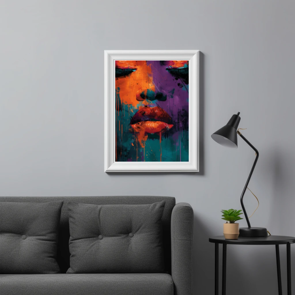 Vrouwportret oranje paars blauw poster