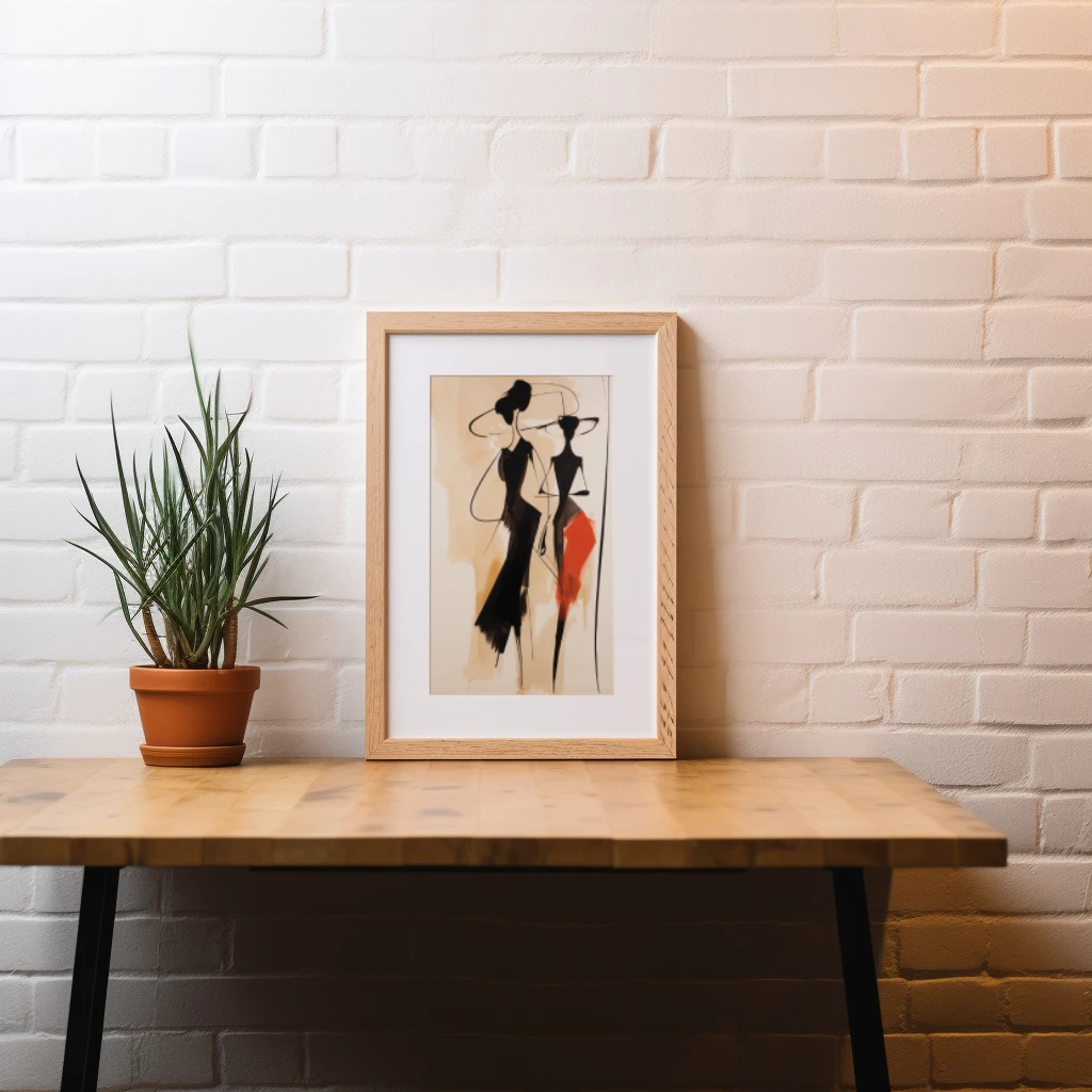 Zwart wit rood abstracte figuren lopend poster