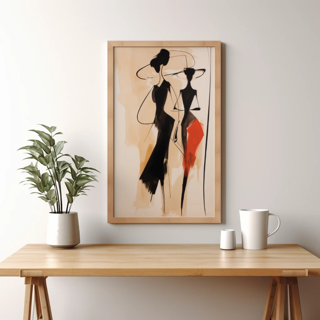 Zwart wit rood abstracte figuren lopend poster