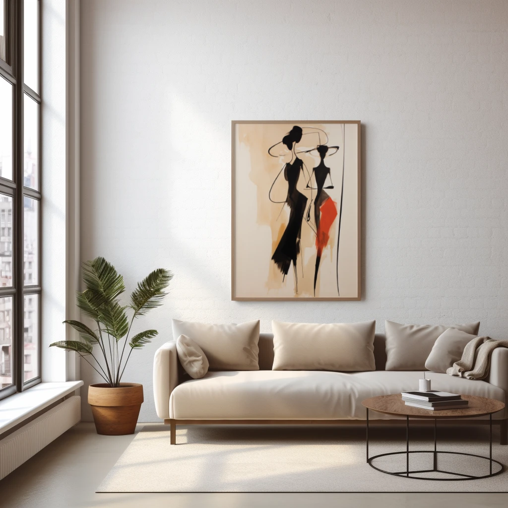 Zwart wit rood abstracte figuren lopend poster