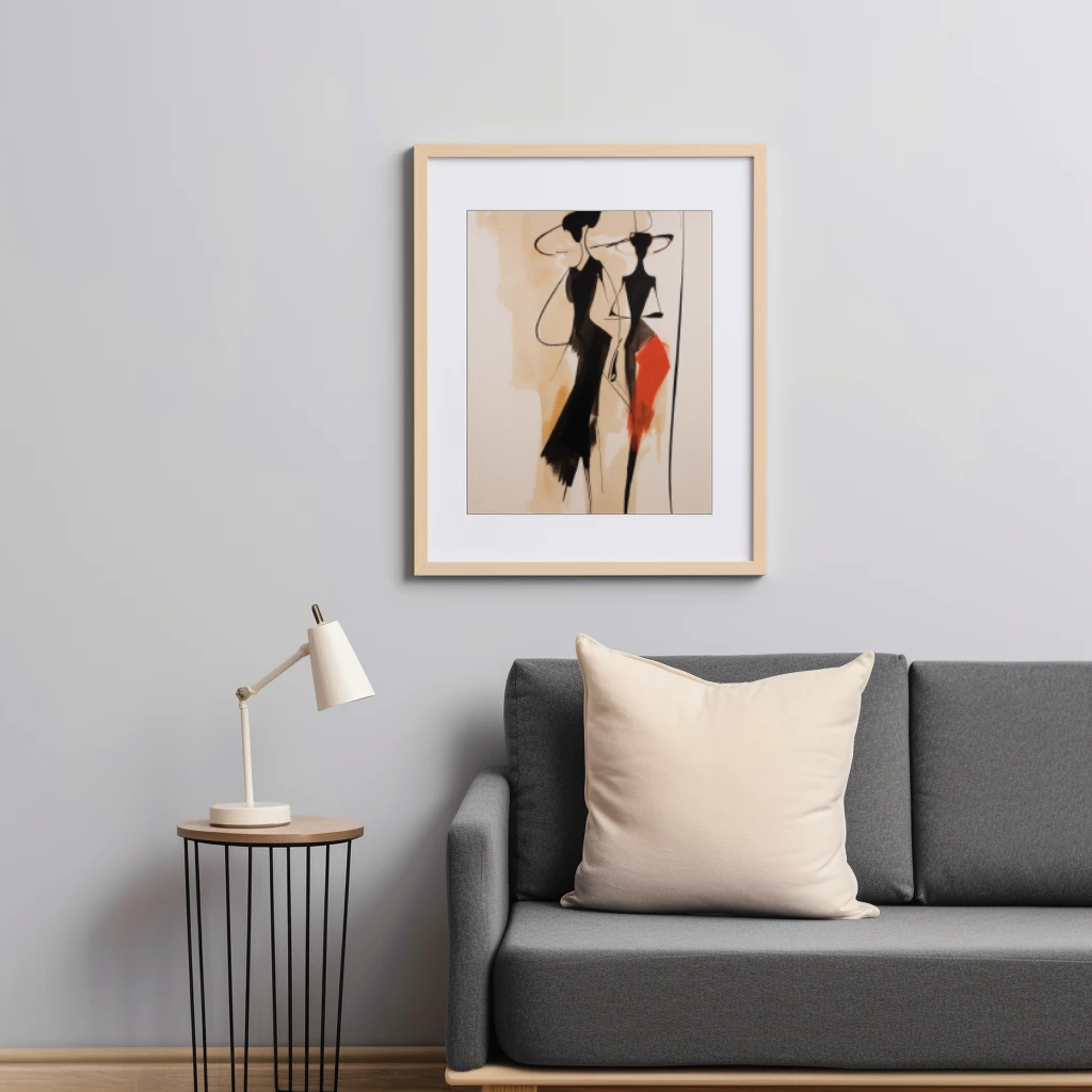 Zwart wit rood abstracte figuren lopend poster