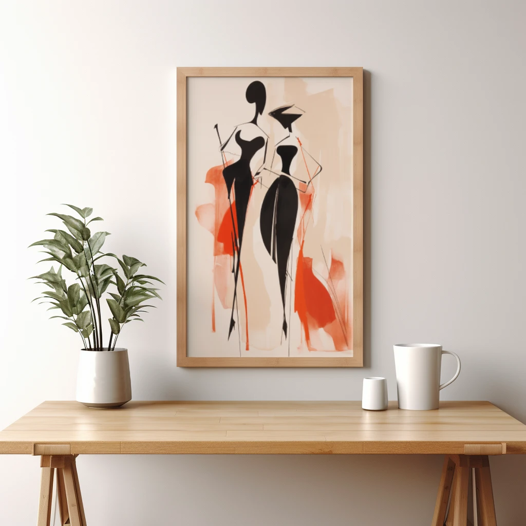 Zwart wit rood abstracte figuren pratend poster