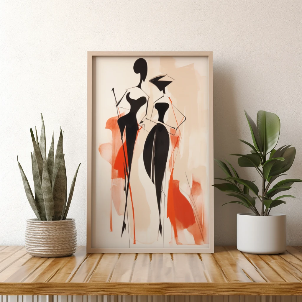 Zwart wit rood abstracte figuren pratend poster