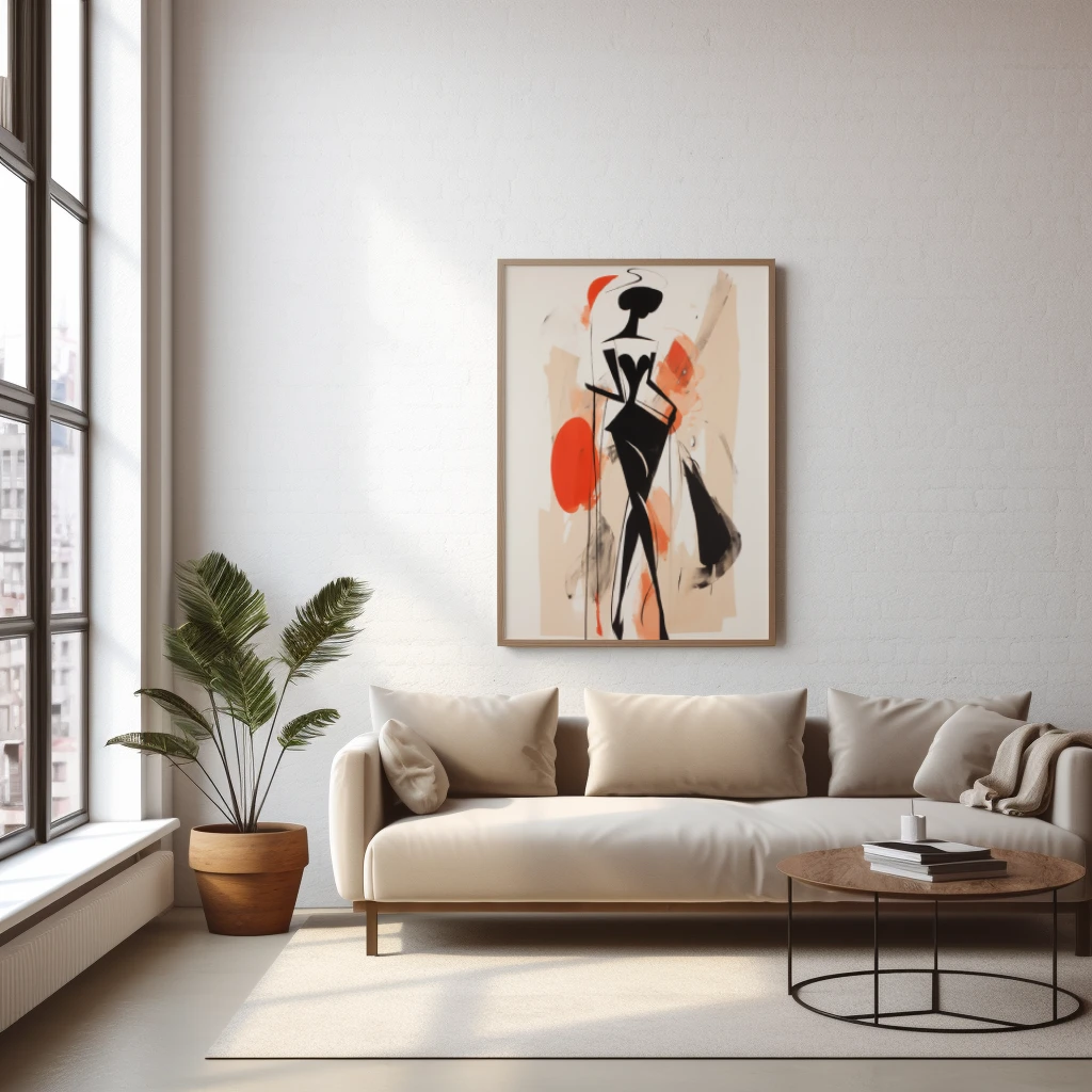 Zwart wit rood abstract figuur lopend poster