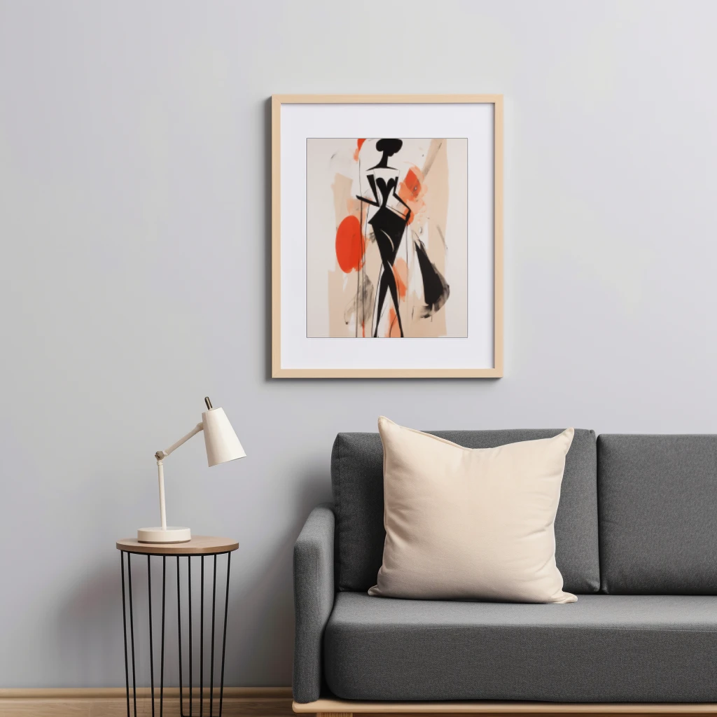 Zwart wit rood abstract figuur lopend poster