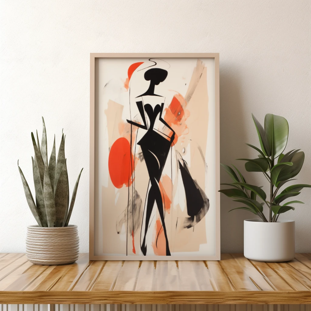 Zwart wit rood abstract figuur lopend poster