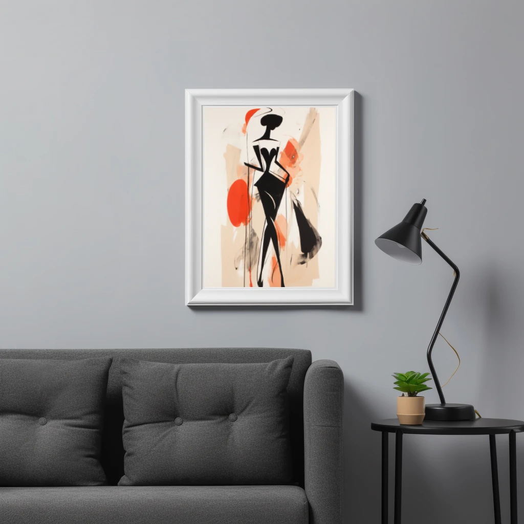 Zwart wit rood abstract figuur lopend poster