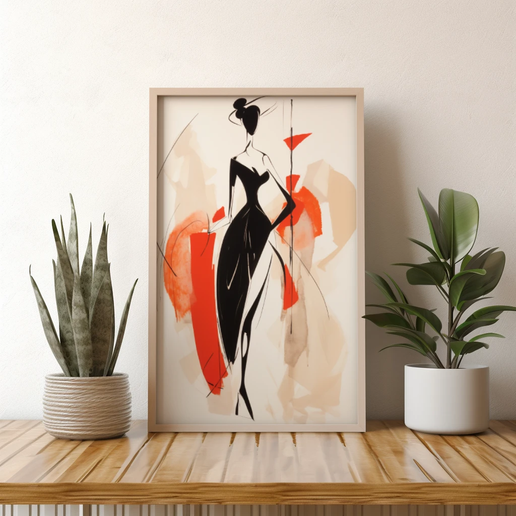 Zwart wit rood abstract figuur vrouw poster