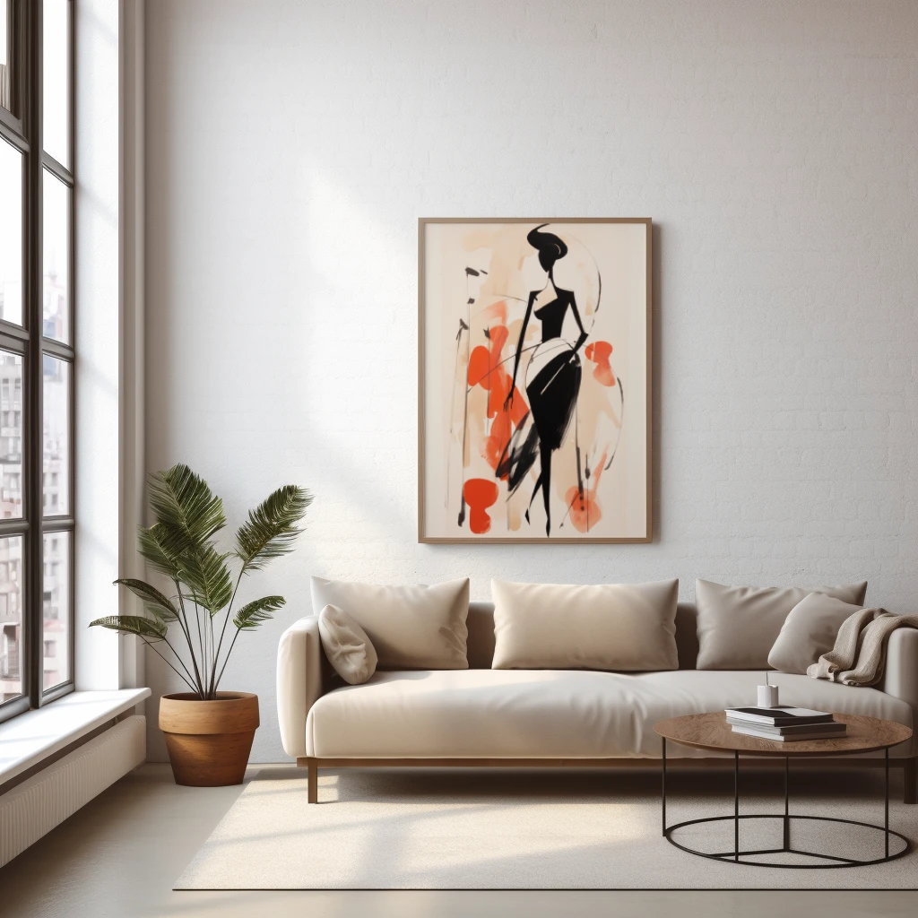 Zwart wit rood abstract figuur fashion poster