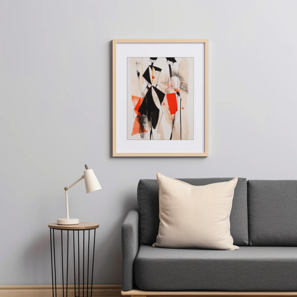 Zwart wit rood abstracte figuren met hoeden poster