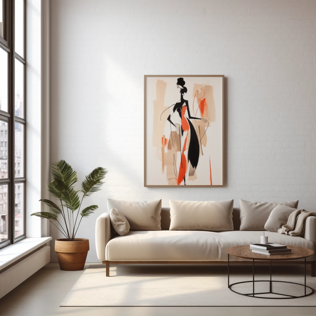 Zwart wit rood abstract figuur in jurk poster