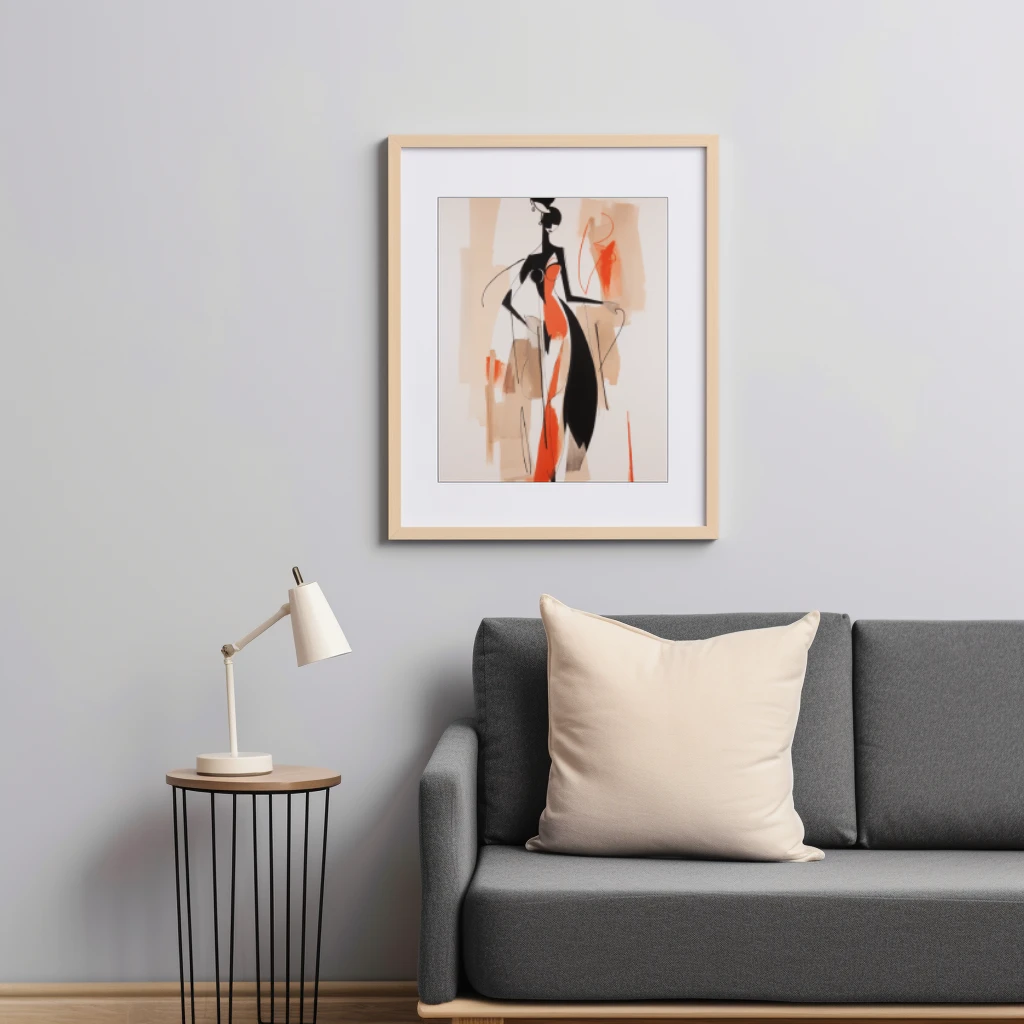 Zwart wit rood abstract figuur in jurk poster