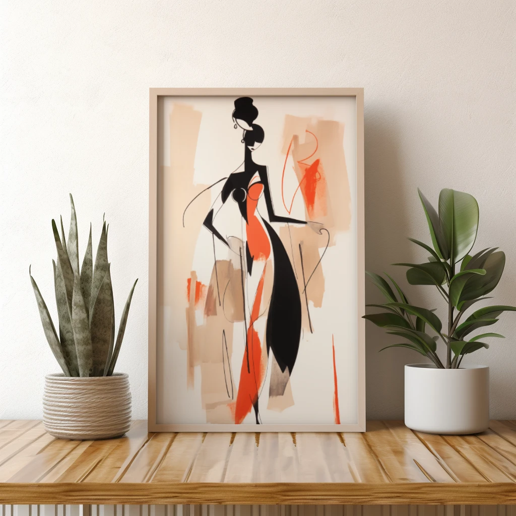 Zwart wit rood abstract figuur in jurk poster