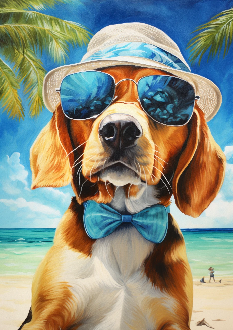 Beagle op vakantie op een tropisch eiland poster 