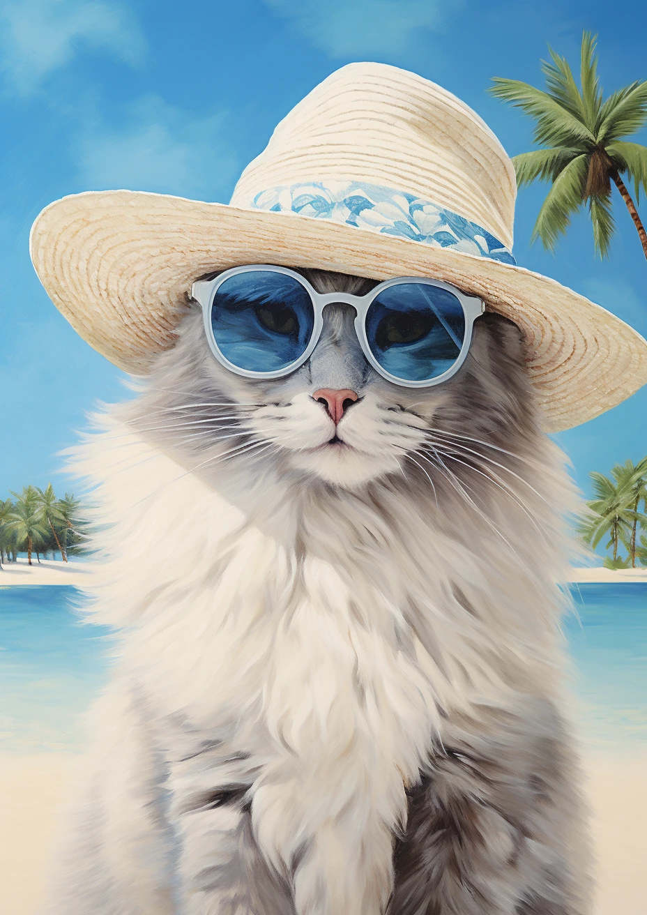 Ragdoll kat op vakantie op een tropisch eiland poster