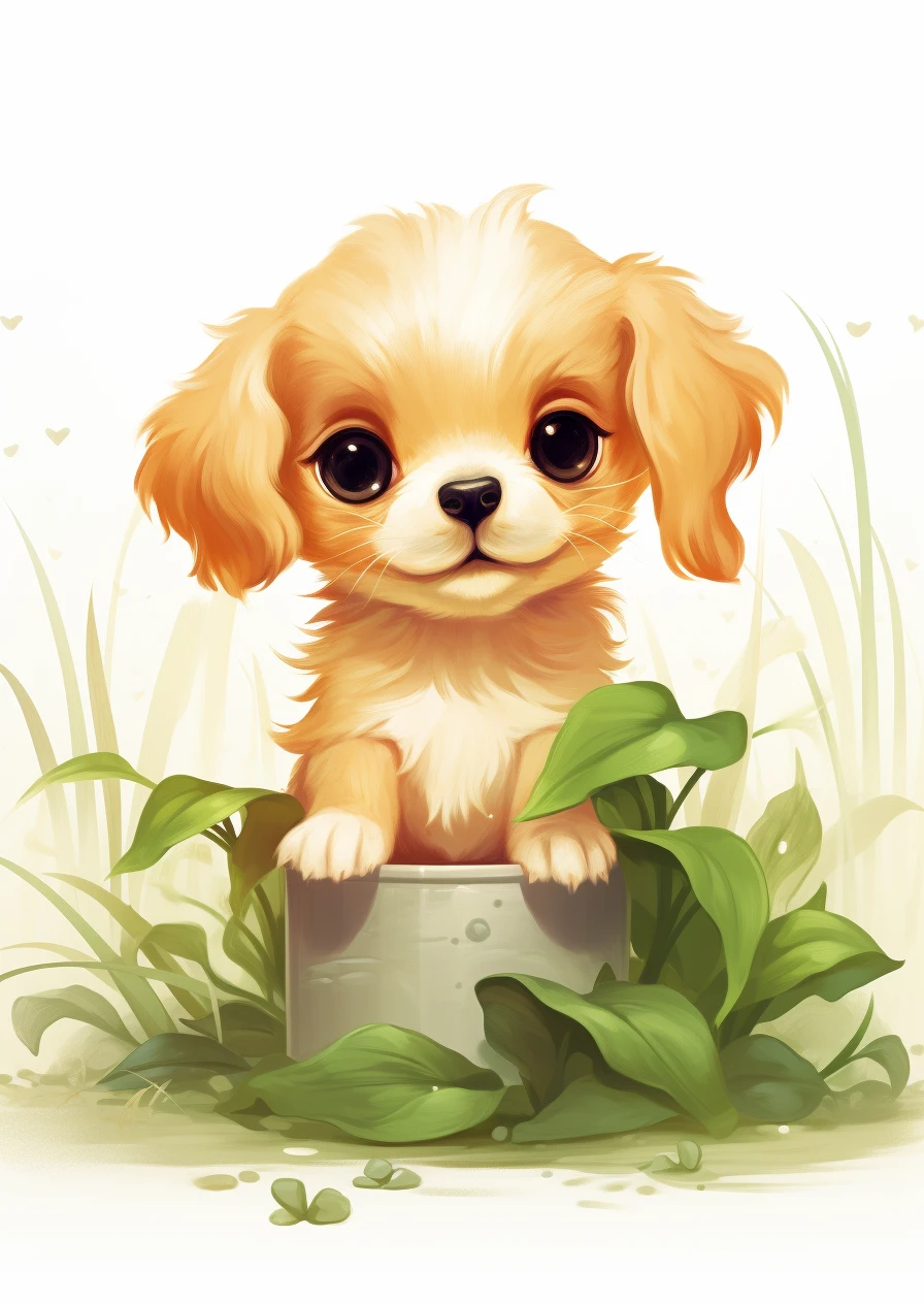 Schattige puppy in het gras poster