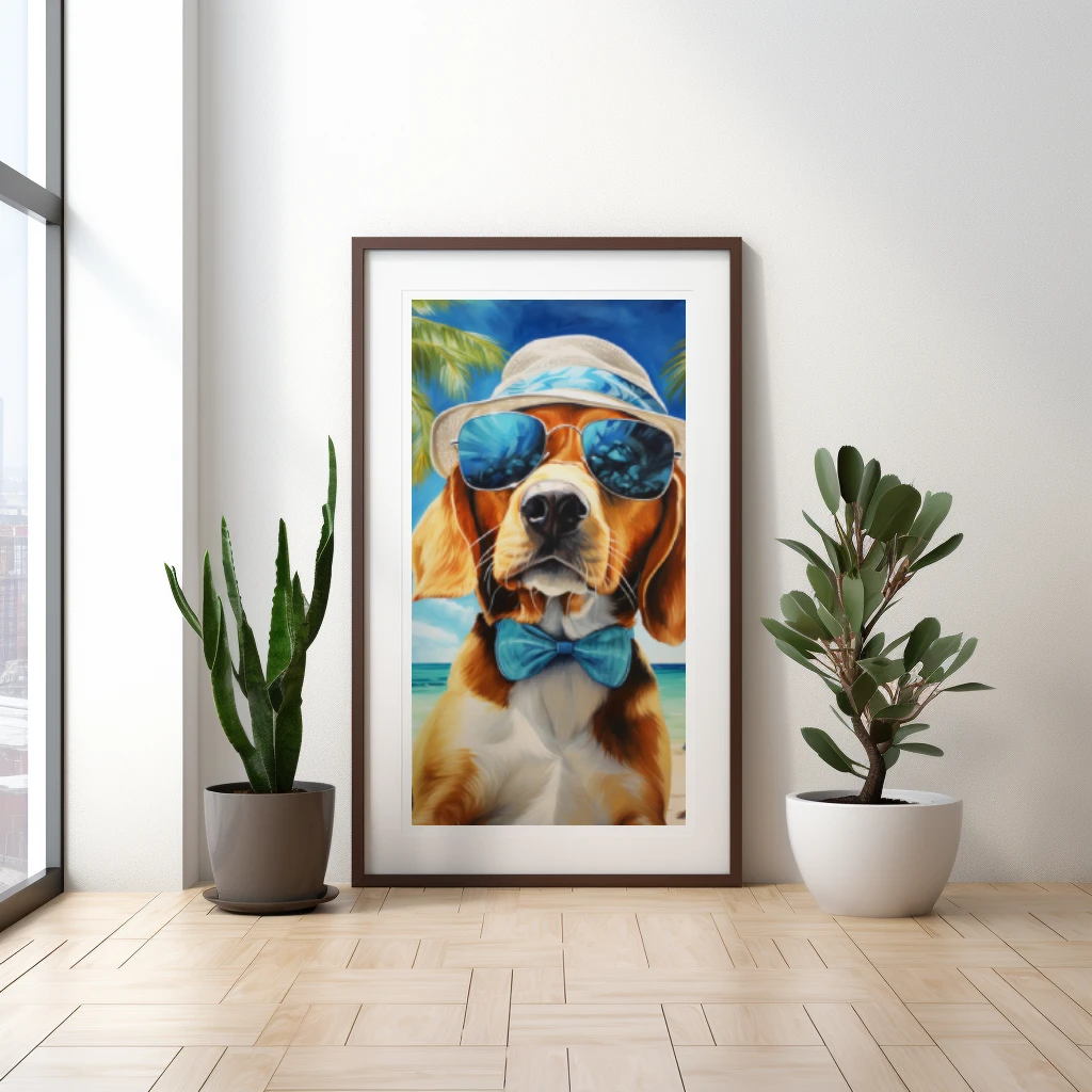 Beagle op vakantie op een tropisch eiland poster 