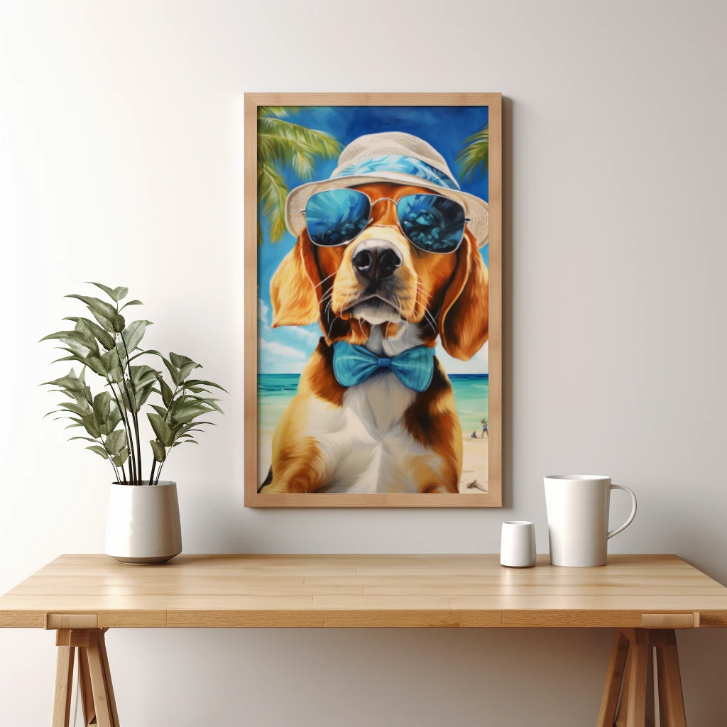 Beagle op vakantie op een tropisch eiland poster 