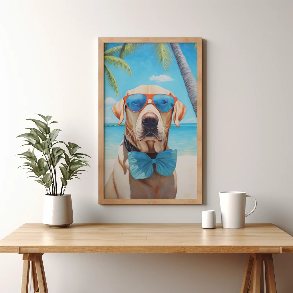 Labrador op vakantie op een tropisch eiland poster