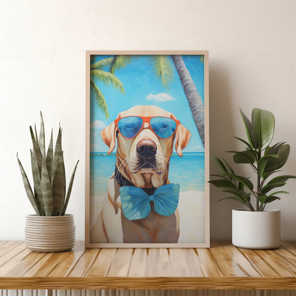 Labrador op vakantie op een tropisch eiland poster