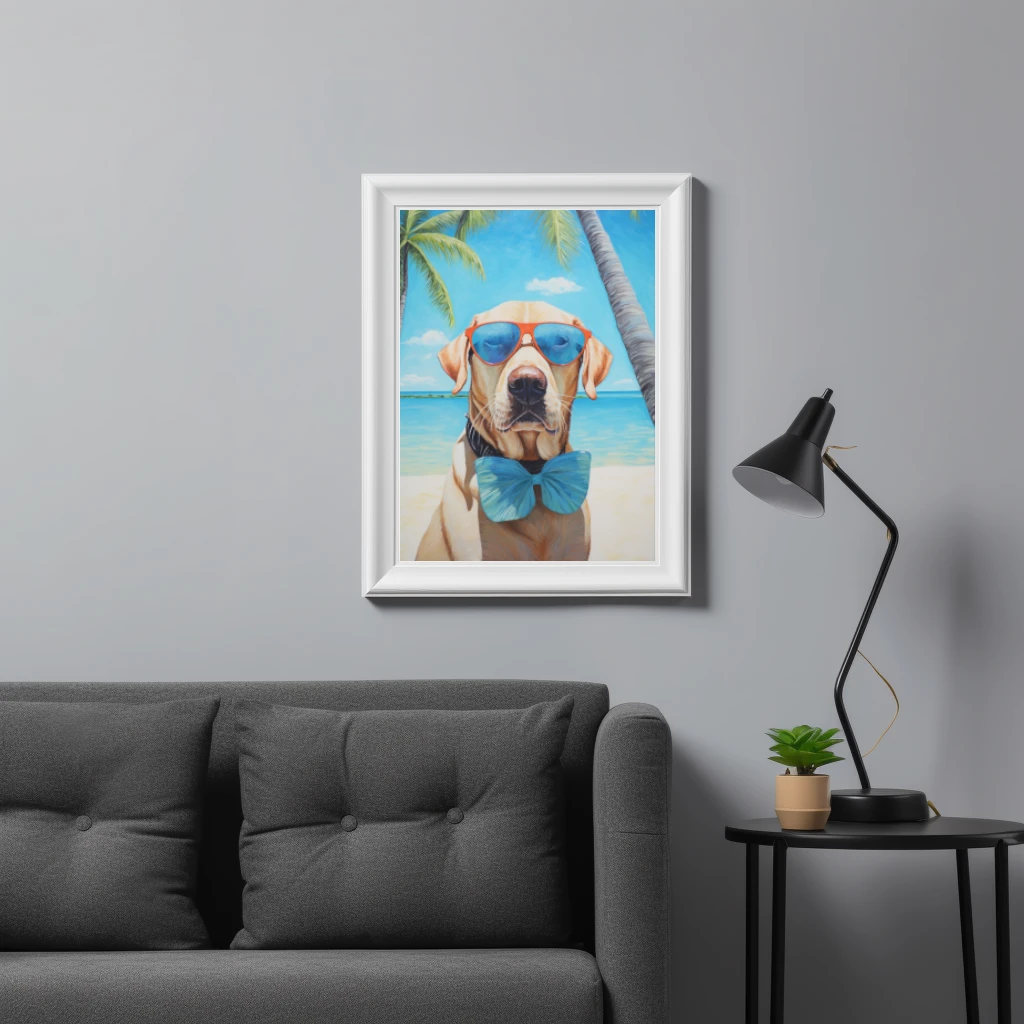 Labrador op vakantie op een tropisch eiland poster