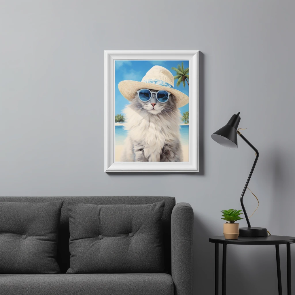 Ragdoll kat op vakantie op een tropisch eiland poster