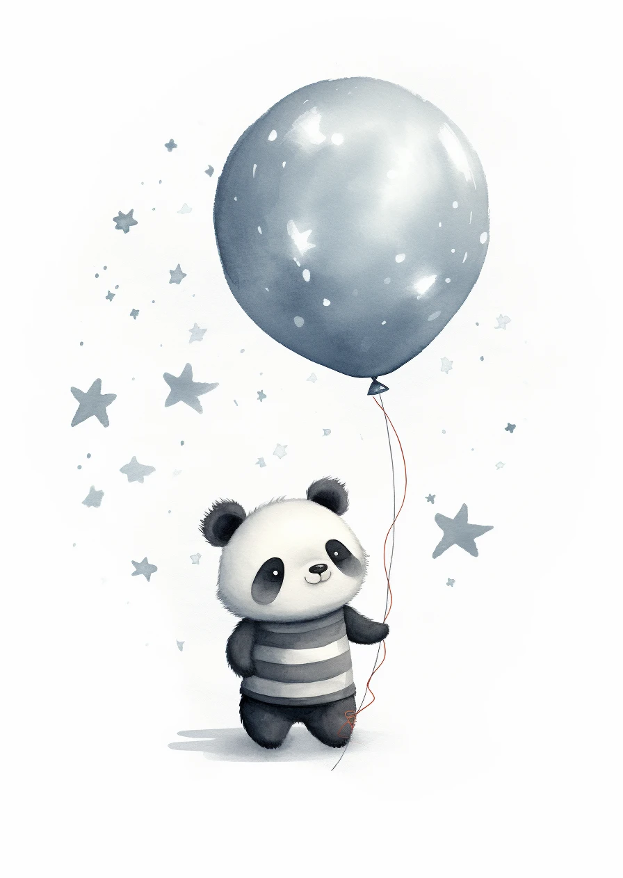 Panda die een ballon vasthoudt waterverf poster