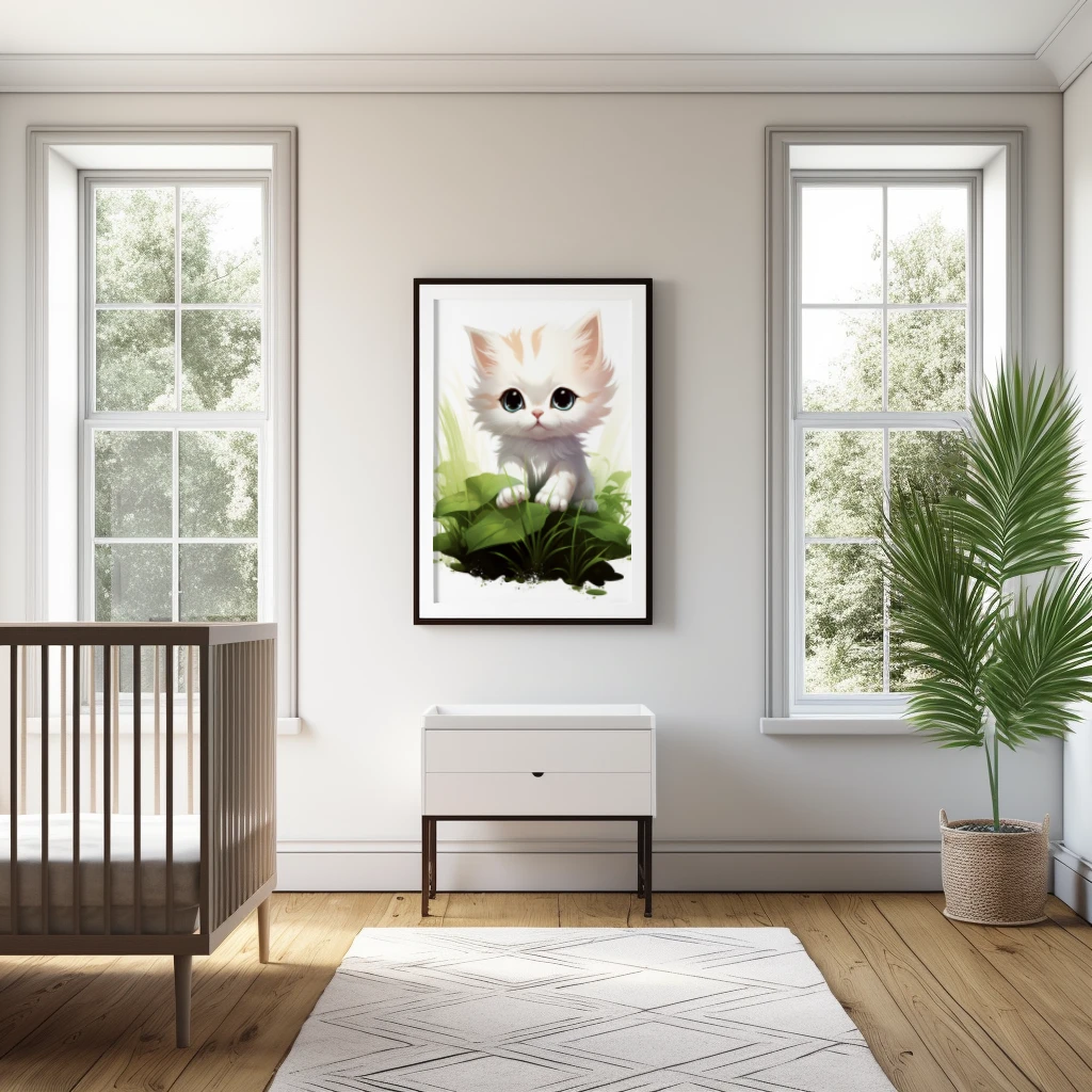 Speelse kitten in het gras poster