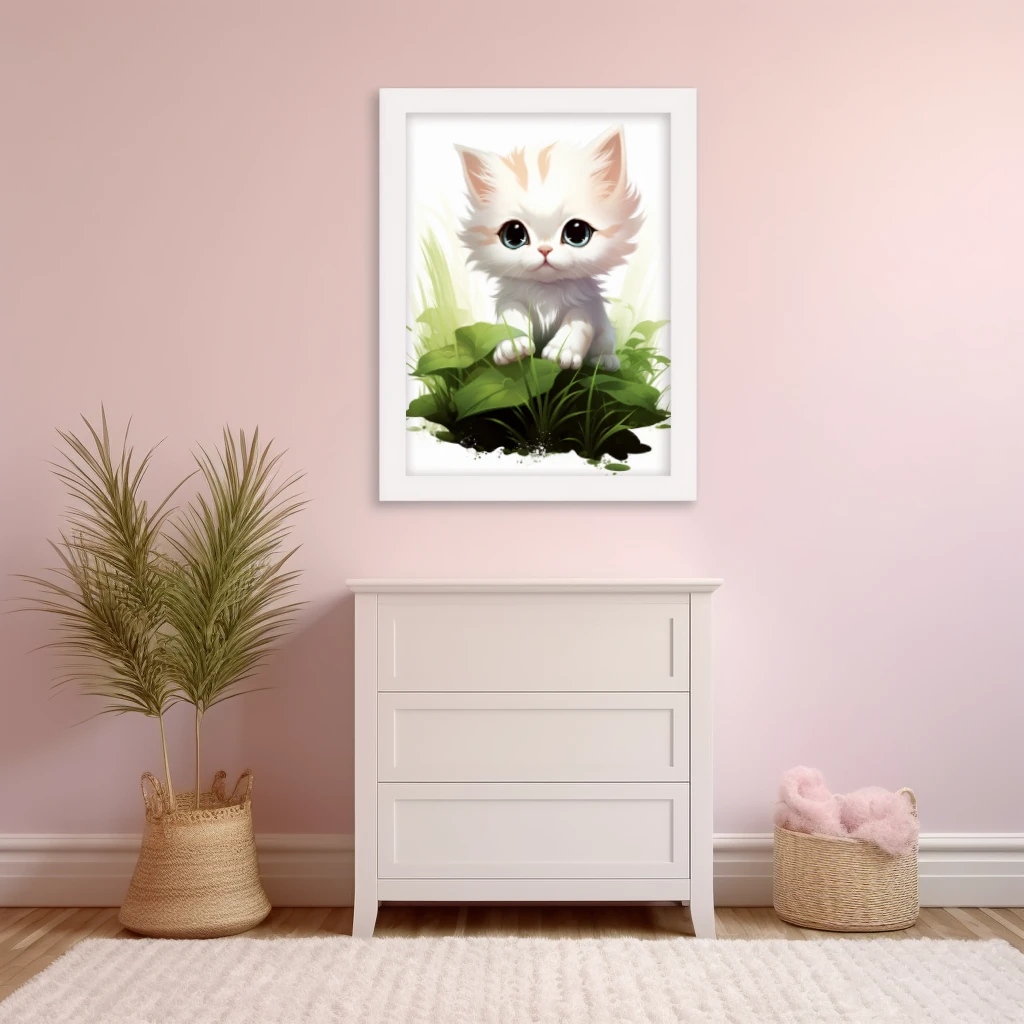 Speelse kitten in het gras poster