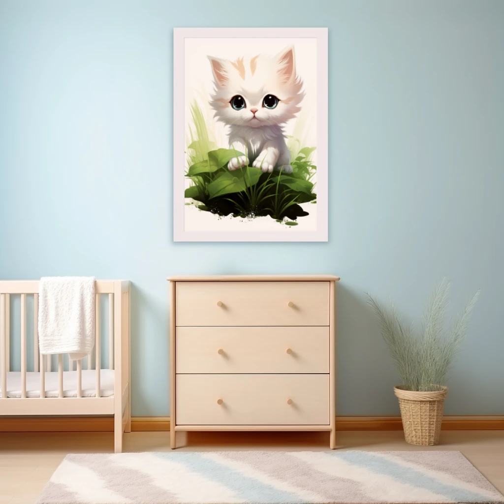 Speelse kitten in het gras poster