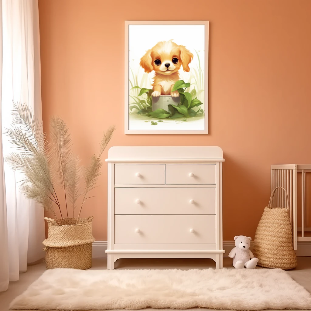 Schattige puppy in het gras poster