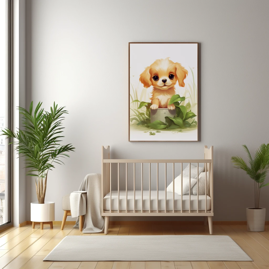 Schattige puppy in het gras poster