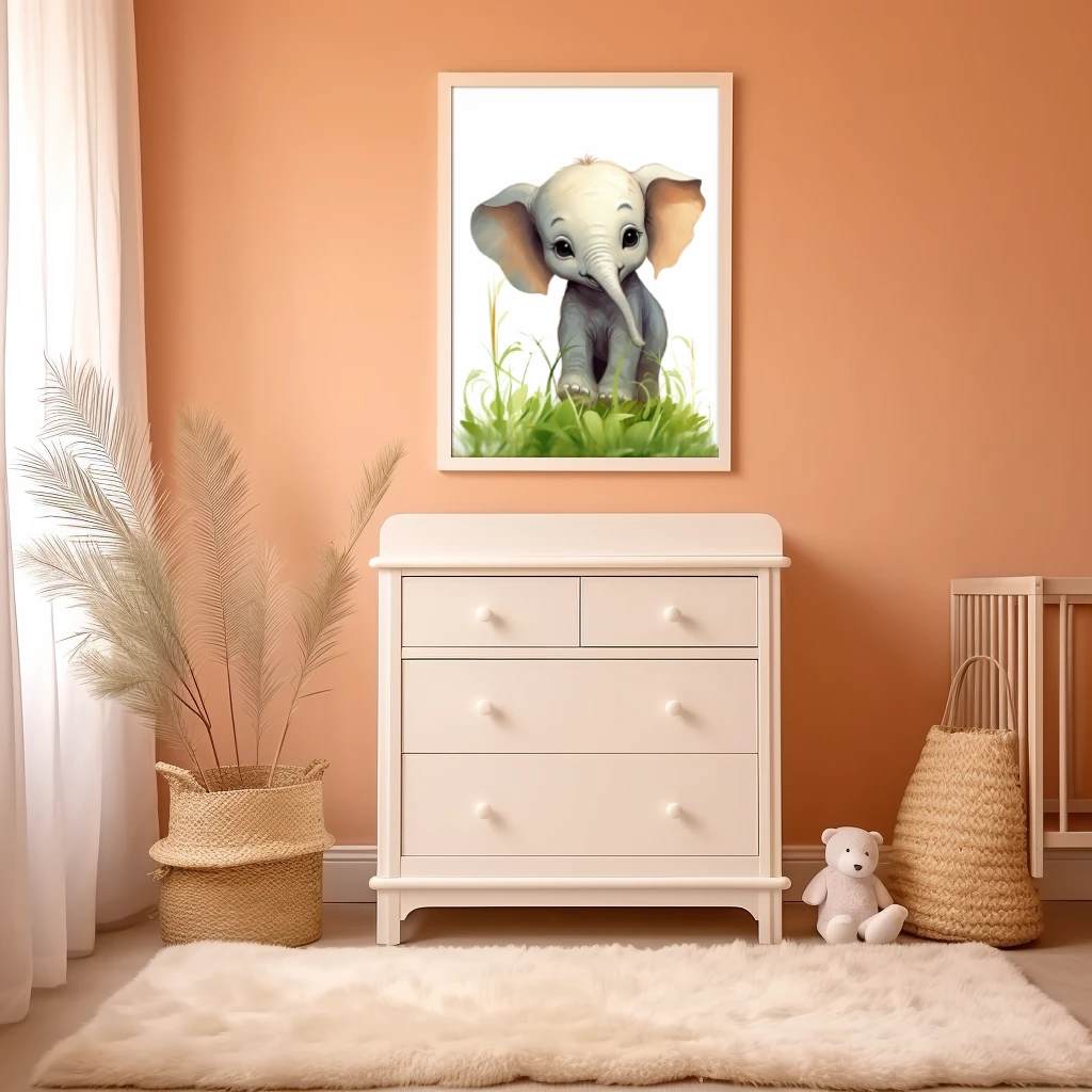 Snoezige baby olifant in het gras poster