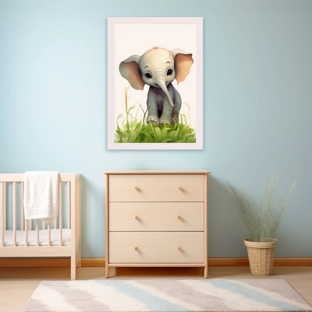 Snoezige baby olifant in het gras poster