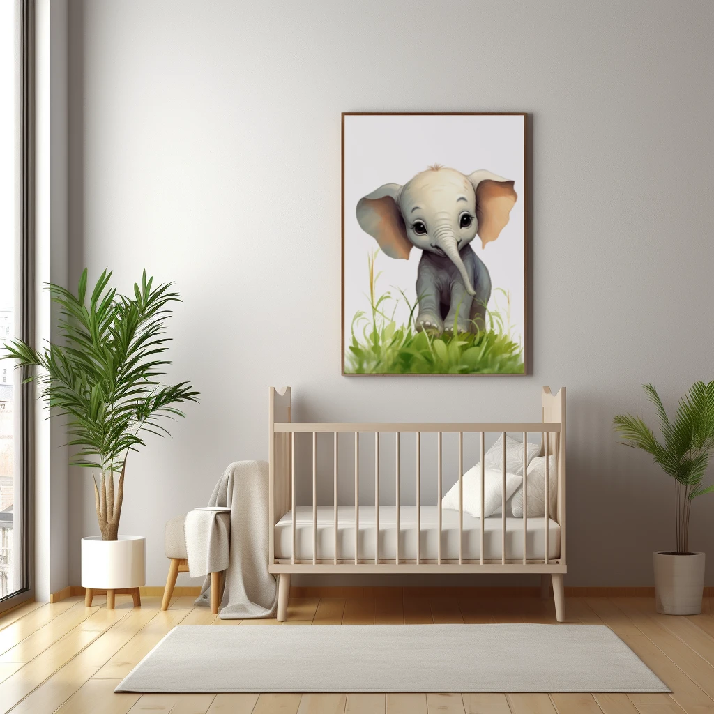 Snoezige baby olifant in het gras poster