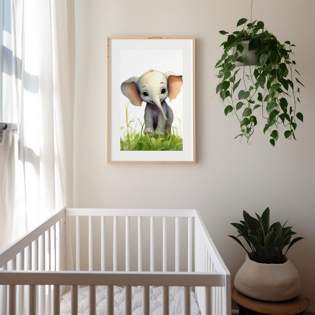 Snoezige baby olifant in het gras poster