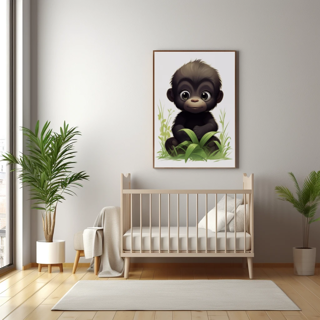 Ondeugende gorilla in het gras poster