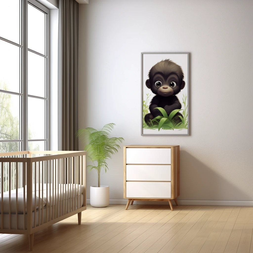 Ondeugende gorilla in het gras poster