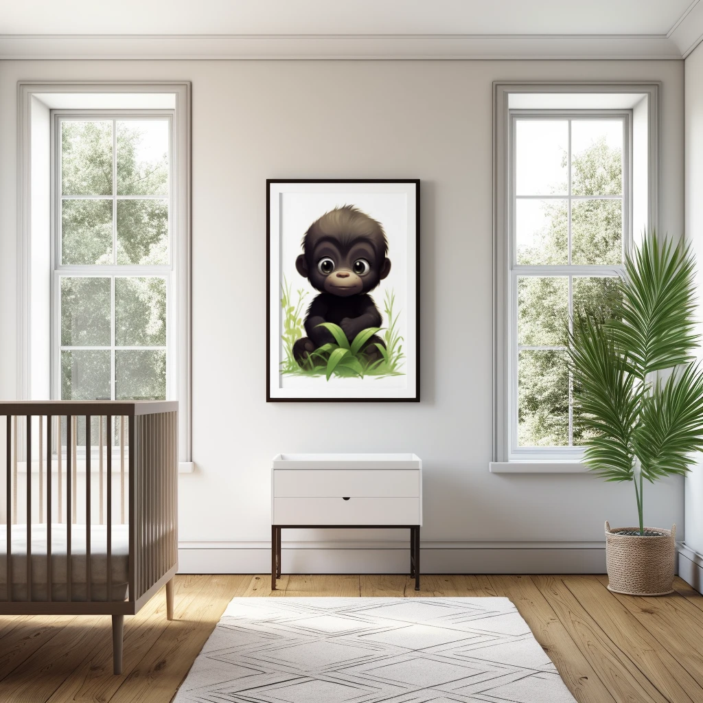 Ondeugende gorilla in het gras poster