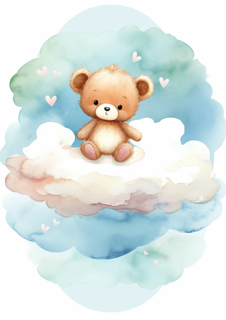 Snoezige teddybeer op een wolk poster